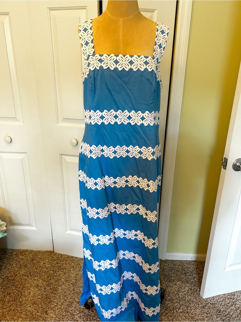 Lilly Pulitzer Blue Maxi Dress with White Lace Bands